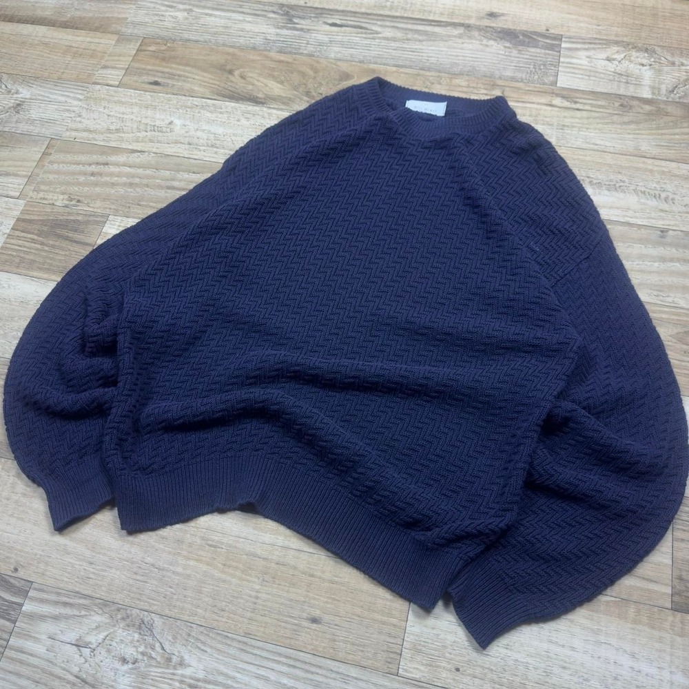 Vintage Bill Blass Menswear Textured Knit Sweater Navy Blue Heavy Knit Men Large